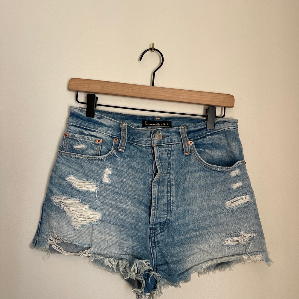 Abercrombie & Fitch Blue Jean Shorts Distressed Raw Hem